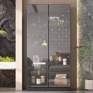 Famapy Black Kitchen Cabinet With Pop up Tempered Glass Doors and 3-Color LED Lights - 1 of 4