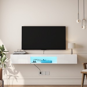 Vynxaria Floating TV Stand Wall Mounted with 16 Color LEDs,63" Modern TV Stand,Floating TV Cabinet Entertainment Center for 55 60 65 Inch TV,White - 1 of 4