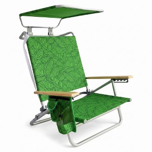 Bliss Hammocks Folding Beach Chair Recliner with Canopy, Green