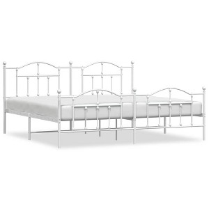 vidaXL White King Metal Bed Frame with Headboard & Slats, No Mattress, Easy Assembly - 1 of 4