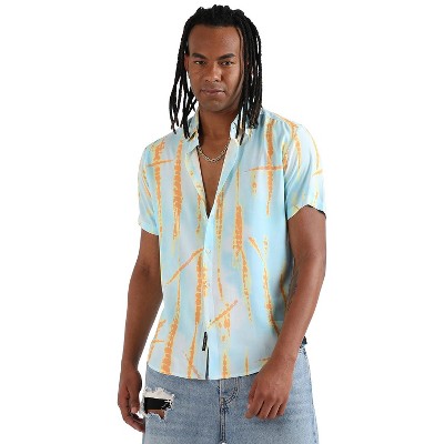 Campus Sutra Men Men's EcoLiva Sky Blue &  Orange Pastel Tie Dye Shirt
