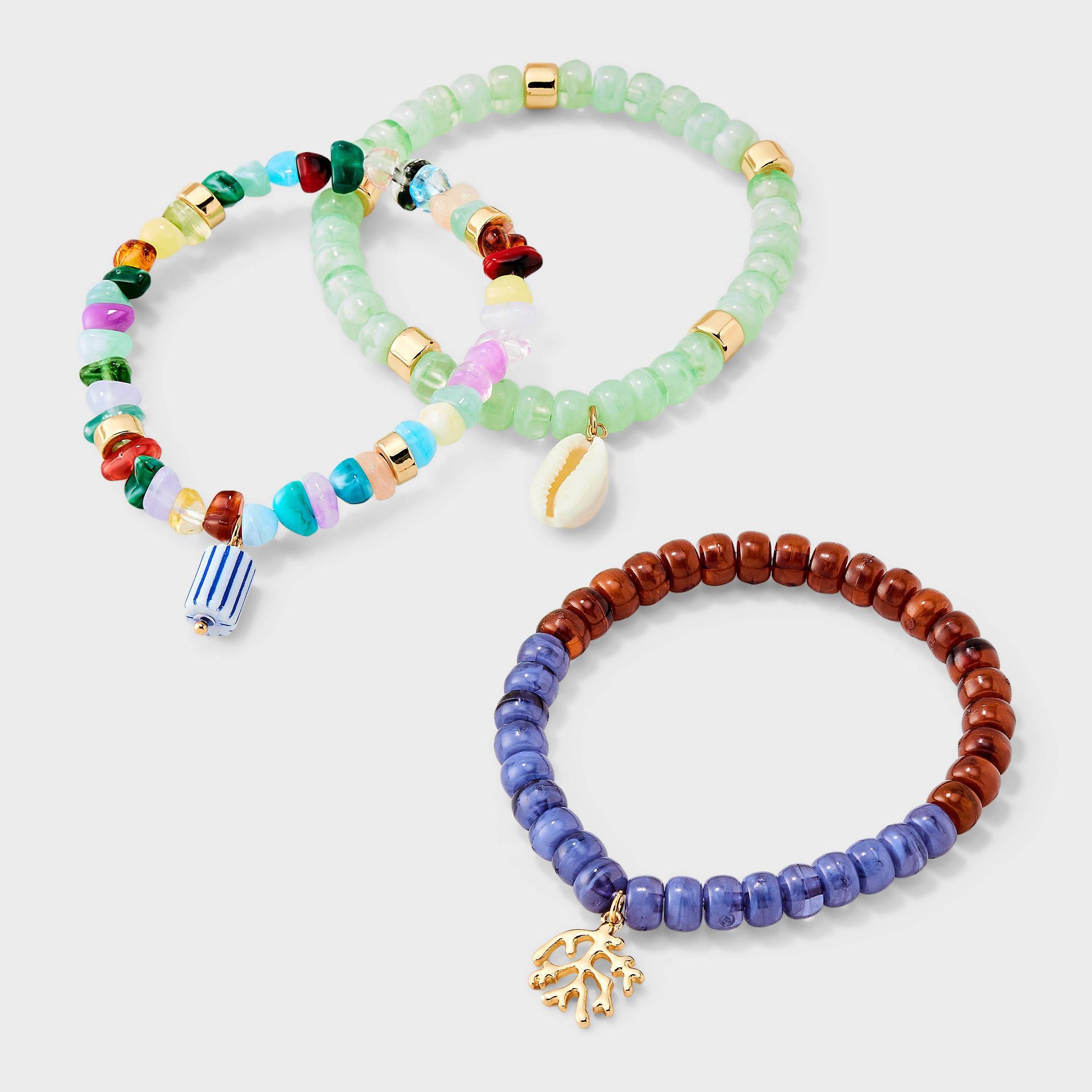 Stretch Beaded Bracelet 3pc Set - Universal Thread™ Green