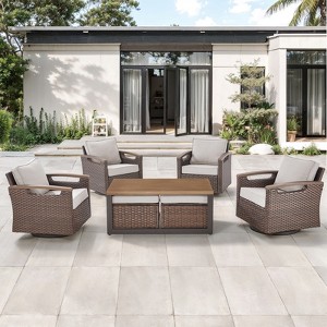 Belord Patio Wicker Chairs Swivel Rocker, All Weather Wicker Outdoor Swivel Rocker Chair Set of 4 with Coffee Table and Ottoman for Porch Balcony - 1 of 4