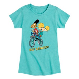 Girls' - Hey Arnold! - Arnold and Gerold Bike Fitted Short Sleeve Graphic T-Shirt - 1 of 4