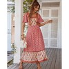 Coolmee Women's Summer Boho Floral Print Dress Vintage Square Neck Ruffle Swing Flowy Beach Long Maxi Dress - 2 of 4