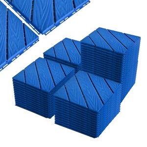 Vynxaria 44 Pieces of 12x12 Blue Plastic Interlocking Tiles with Diagonal Stripe Pattern, Waterproof for Patio, Poolside, Balcony, Backyard - 1 of 4