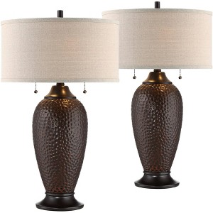 360 Lighting Cody 26" High Industrial Farmhouse Rustic Table Lamps Set of 2 WiFi Smart Socket Pull Chain Oiled Bronze Finish Living Room Oatmeal Shade - 1 of 4