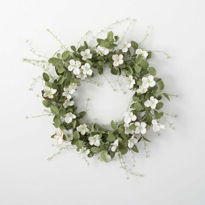 Sullivans 24" Artificial Dogwood Wreath, Green