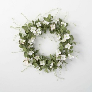 Sullivans 24" Artificial Dogwood Wreath, Green - 1 of 3