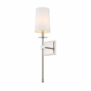 Camila 1-Light Wall Sconce - Elegant Steel Design with White Fabric Shade, Dimmable - 1 of 2