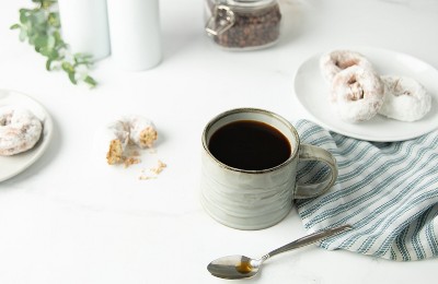 Java Slate Ceramic Coffee Mugs with Metallic Gold Accents, Set of 2