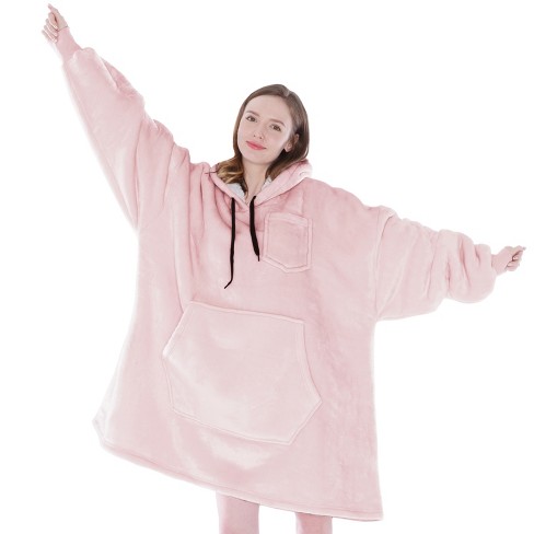 Pavilia Faux Shearling Wearable Blanket Hoodie, Cozy Oversized Hooded  Sweatshirt Adults, Warm Fleece Big Pocket (pink, Adult) : Target