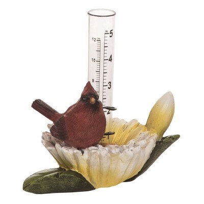Transpac Resin 6 in. Multicolor Spring Bird in Flower Rain Gauge