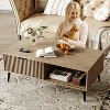 Coffee Table with Wave Pattern Sliding Door and 2-Tier Storage Cabinet, Farmhouse Style Wooden Dining Center Tables for Living Room, Office, Bedroom - 2 of 4
