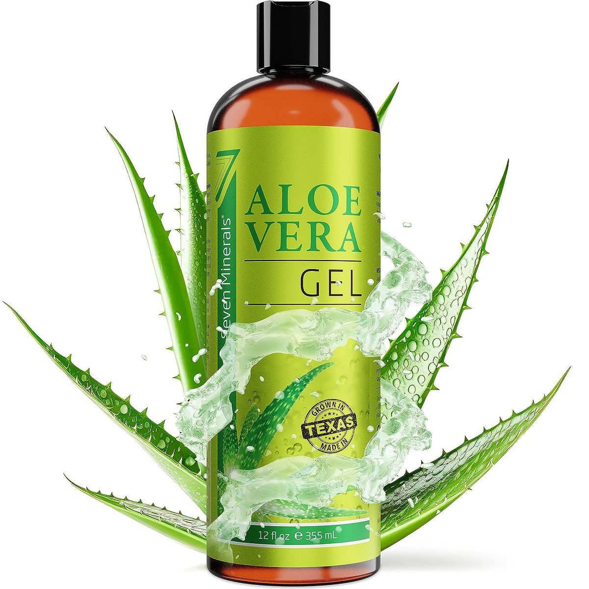 Seven Minerals Aloe Vera Gel with freshly cut organic 100% Pure Aloe - Big 12 fl oz