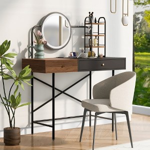 40" Makeup Vanity Desk with 3-Mode Lighted Mirror & Wireless Charging Station , Vanity Table with Drawer & 3 Open Shelves, Dressing Table for Bedroom - 1 of 4