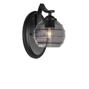 Toltec Lighting Zilo 1 - Light Sconce in  Matte Black with 6" Smoke Ribbed Shade - 1 of 1
