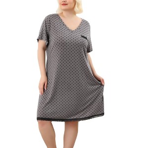 Agnes Orinda Women's Plus Size Pajamas Knit Lace Trim Polka Dots Short Sleeve Nightgowns - 1 of 4