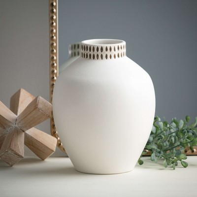 Ivory Ceramic Textured Ginger Jar Vase