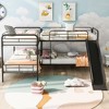 Twin Over Twin Size Bunk Bed, L-Shaped Double Bunk Bed Frame with Slide, Full-Length Guardrails and Ladder, Black -ModernLuxe - 2 of 4