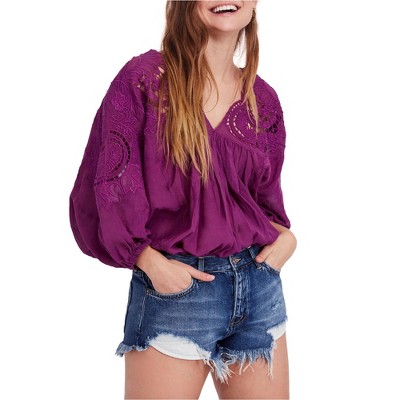 Free People Womens Cutwork Dolman Knit Blouse