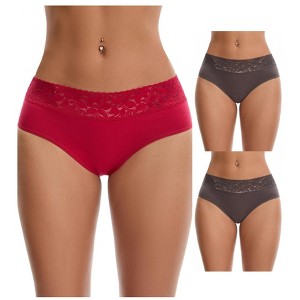 INSPIRE CHIC Women's Lace Mid Waisted Soft Breathable Briefs Underwear 3 Packs - 1 of 4