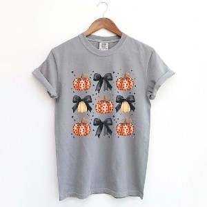 Simply Sage Market Women's Coquette Black Bow Pumpkin Chart Short Sleeve Garment Dyed Tee - 1 of 4