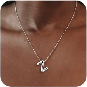 Sterling Silver Balloon Letter Necklace Satellite Bead Chain Personalized Gift - 1 of 4