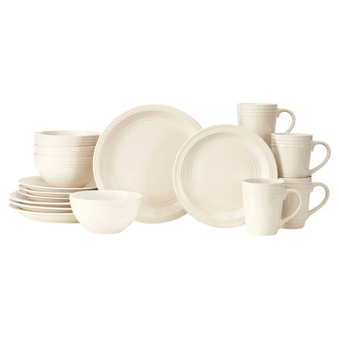 16pc Porcelain Beaded Rim Dinnerware Set White - Threshold™ : Target