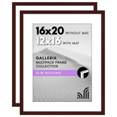 Americanflat 16x20 Picture Frame with Polished Plexiglass - Set of 2 - Use as 12x16 Frame with Mat or Display 16x20 Photo Without Mat - Galleria