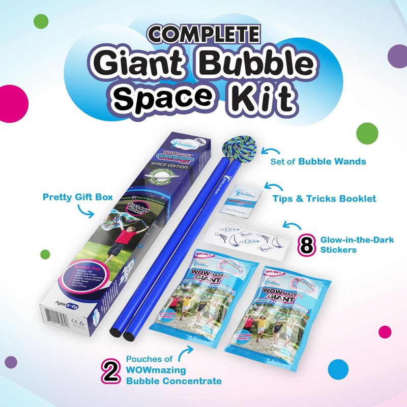 South Beach Bubbles WOWmazing Space Giant Bubble Kit | Wand + 2 Packets Bubble Concentrate + 8 Stickers, 3 of 10
