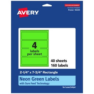 Avery Neon Green Paper Labels, 2.25" x 7.75" Rectangle - 1 of 4