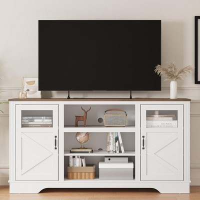 Jojoka 34'' Tall TV Stand for 65 Inch TVs, Farmhouse Media Console with Storage Cabinets and Power Outlet, Entertainment Center