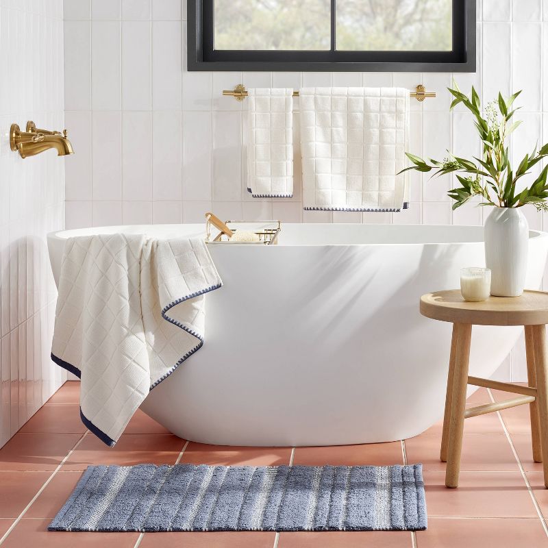 Grid Weave Terry Bath Towel Cream/Blue - Hearth & Hand™ with Magnolia, 3 of 6