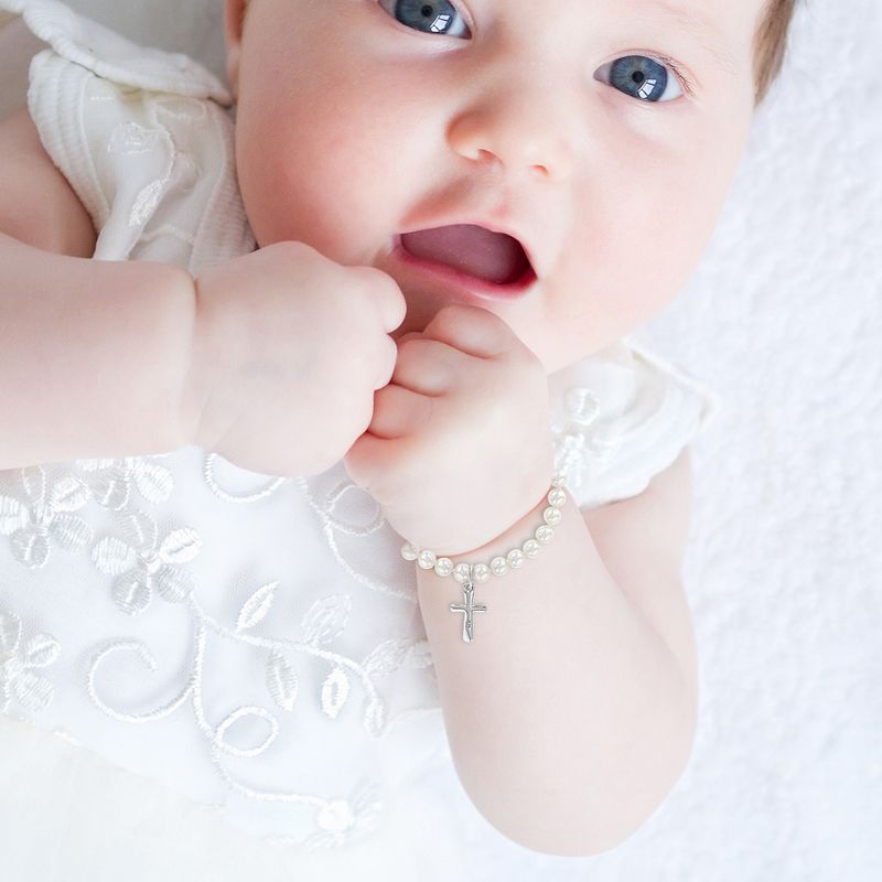 Baby Girls' White Pearls & Cross Bracelet Sterling Silver - In Season Jewelry, 2 of 5