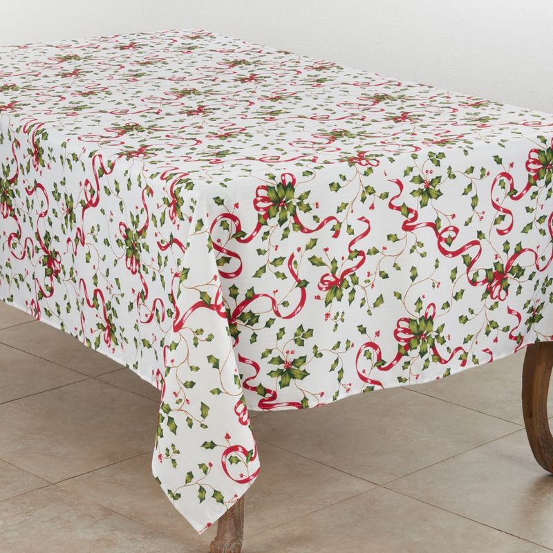 Saro Lifestyle Holly and Ribbon Design Holiday Tablecloth, 1 of 5
