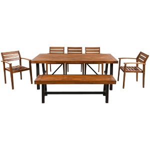 TiramisuBest 7-Piece Aluminum Patio Set,6 Swivel Rockers,Cushions, Branch-Inspired Backrest, Rectangular Table w/Umbrella Hole (Bourbon Brown) - 1 of 4