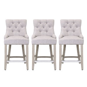 WestinTrends 24" Linen Tufted Buttons Upholstered Wingback Counter Stool (Set of 3) - 1 of 4