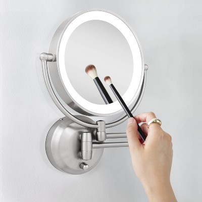 Satin Nickel LED Lighted Wall-Mount Magnifying Mirror