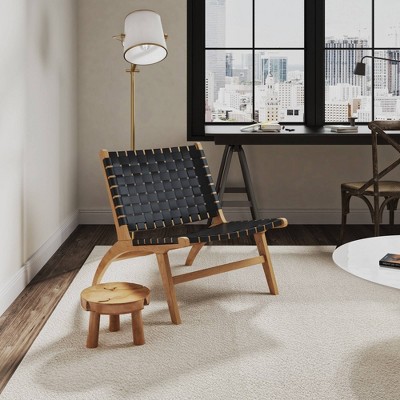 Black and Natural Faux Leather Wood Slipper Chair