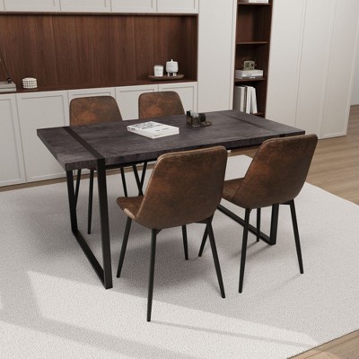 NicBex Dining Table Set for 4 Modern Dining Table with Black Wooden Tabletop and 4 Suede Chairs for Dining Rooms