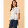 Allegra K Women's Peter Pan Collar Smocked Peplum Polka Dots Tops - 4 of 4