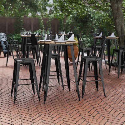 Declan 30" Round Brown Poly Resin Top Black Steel Bar Table