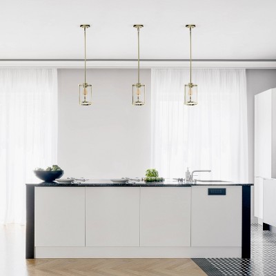 Elegant Farmhouse Gold Pendant with Cylindrical Clear Glass Shade