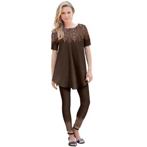 Roaman's Women's Plus Size Placement-Print Set - 1 of 4