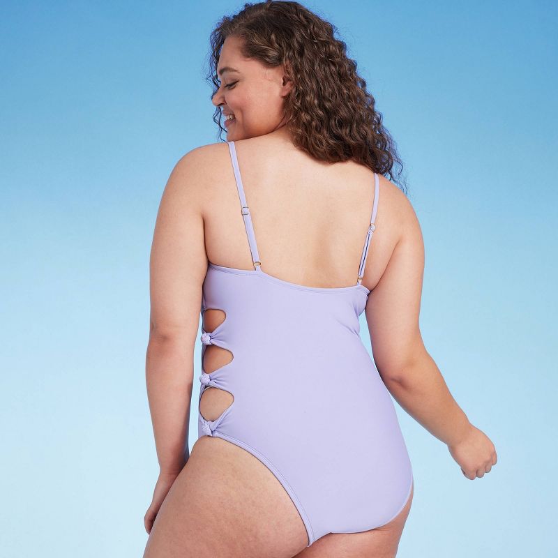 Women's Cut Out Knotted One Piece Swimsuit - Shade & Shore™ Lilac Purple , 6 of 7