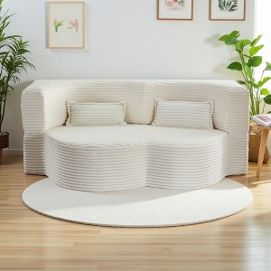 78" Plush Corduroy Floor Sofa Bed with Foam Support, Convertible, No Assembly - 1 of 4