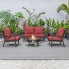 LeisureMod Walbrooke 4-Piece Modern Brown Patio Conversation Set with Slats Design Square Fire Pit & Tank Holder, Sectional Seat for Outdoor Spaces - 2 of 4
