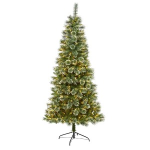 7ft Nearly Natural Pre-Lit LED Wisconsin Snow Tip Pine Artificial Christmas Tree Clear Lights - 1 of 4