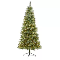 7ft Nearly Natural Pre-Lit LED Wisconsin Snow Tip Pine Artificial Christmas Tree Clear Lights